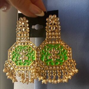 Elegant Vintage Gold and Green Chandelier Earrings